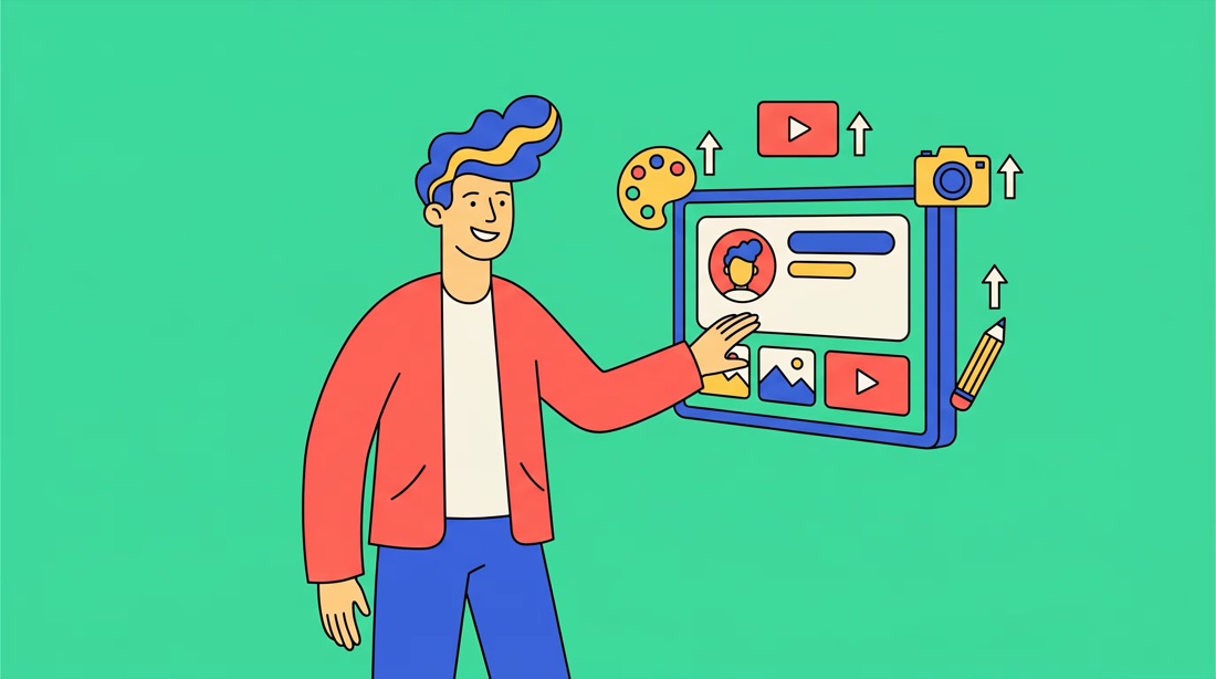 Illustration of a creative building a free GenHQ profile