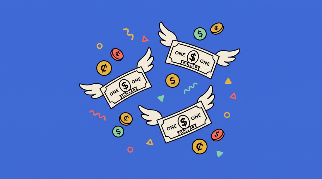 Illustration of banknotes taking flight as creative revenue grows