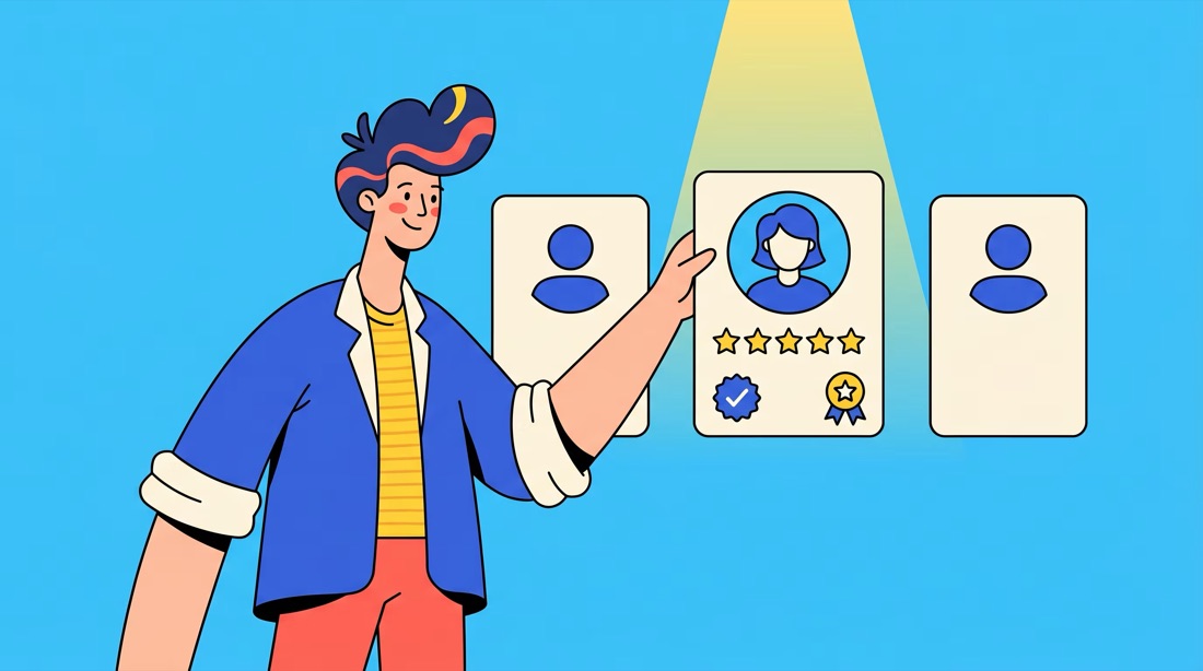 Illustration of a hiring manager selecting a verified GenHQ creative