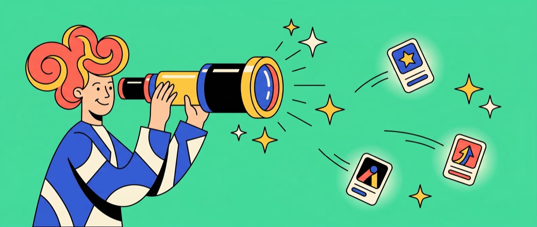 Illustration of a creative using a telescope to spot new opportunities